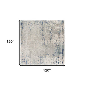 Homeroots 10' Gray And Ivory Square Abstract Power Loom Area Rug  Polypropylene,Polyester 545194