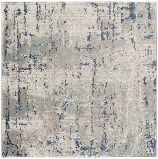 Homeroots 5' Gray And Ivory Square Abstract Power Loom Area Rug  Polypropylene,Polyester 545196