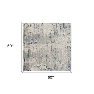 Homeroots 5' Gray And Ivory Square Abstract Power Loom Area Rug  Polypropylene,Polyester 545196
