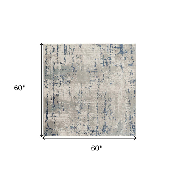 Homeroots 5' Gray And Ivory Square Abstract Power Loom Area Rug  Polypropylene,Polyester 545196