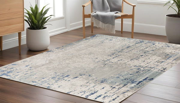 HomeRoots 16' Gray and Ivory Abstract Runner Rug - Modern Elegance for High-Traffic Spaces with Durability 8' Square 545197