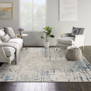 HomeRoots 16' Gray and Ivory Abstract Runner Rug - Modern Elegance for High-Traffic Spaces with Durability 8' Square 545197