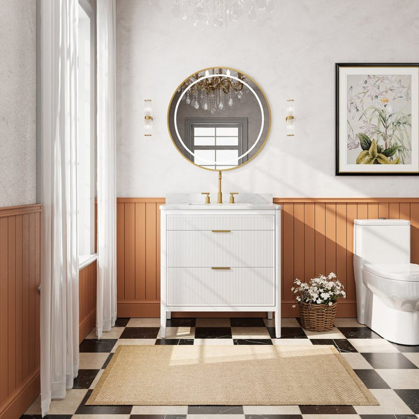 English Elm Fully Assembled 36 Inch White Bathroom Vanity with Carrara Marble Top and Soft Close Cabinet W1826P439634