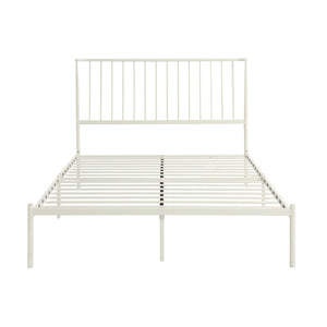 English Elm Metal Queen Platform Bed Matte Powder Coat Angled Headboard Low Profile Frame White B011P261198