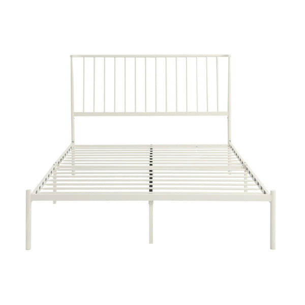 English Elm Metal Queen Platform Bed Matte Powder Coat Angled Headboard Low Profile Frame White B011P261198