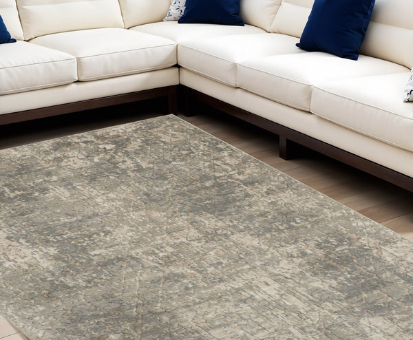 Homeroots 8' X 10' Beige And Gray Abstract Power Loom Area Rug  Polypropylene,Polyester 545204