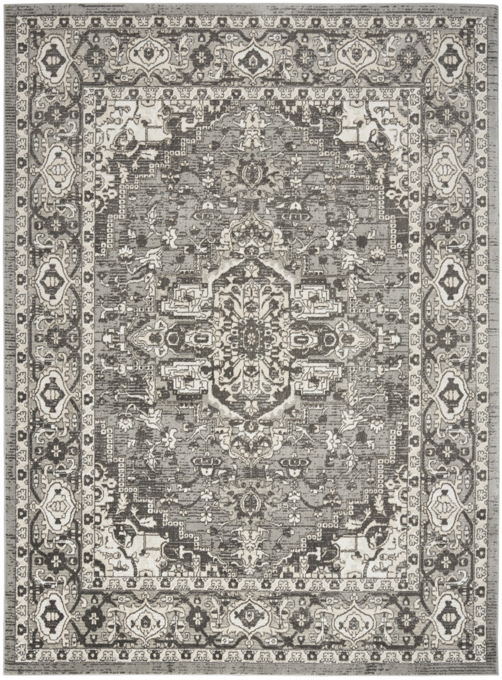 Homeroots 4' X 6' Gray And Ivory Medallion Power Loom Distressed Area Rug  Polypropylene,Polyester 545205