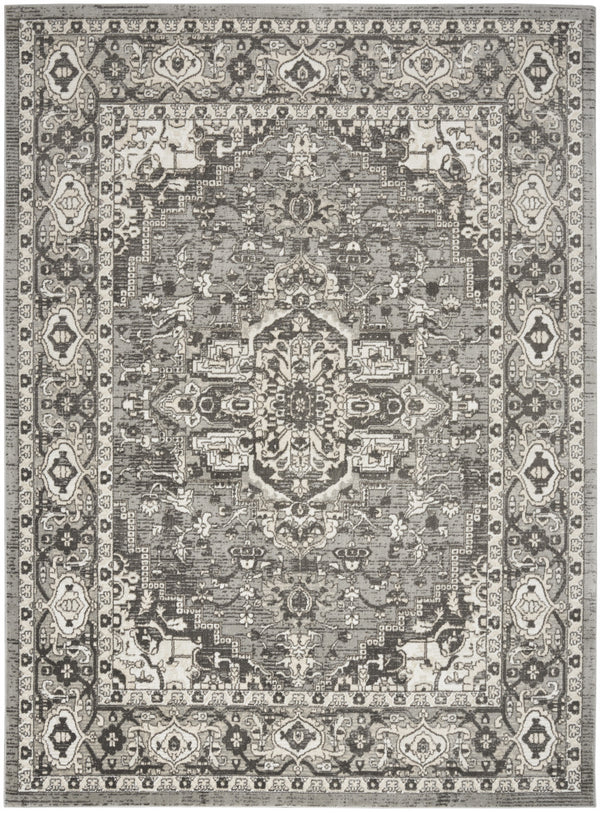 Homeroots 4' X 6' Gray And Ivory Medallion Power Loom Distressed Area Rug  Polypropylene,Polyester 545205