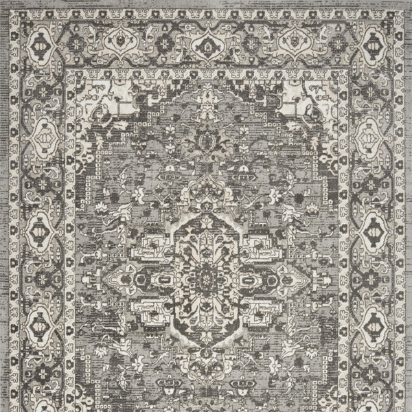 Homeroots 4' X 6' Gray And Ivory Medallion Power Loom Distressed Area Rug  Polypropylene,Polyester 545205