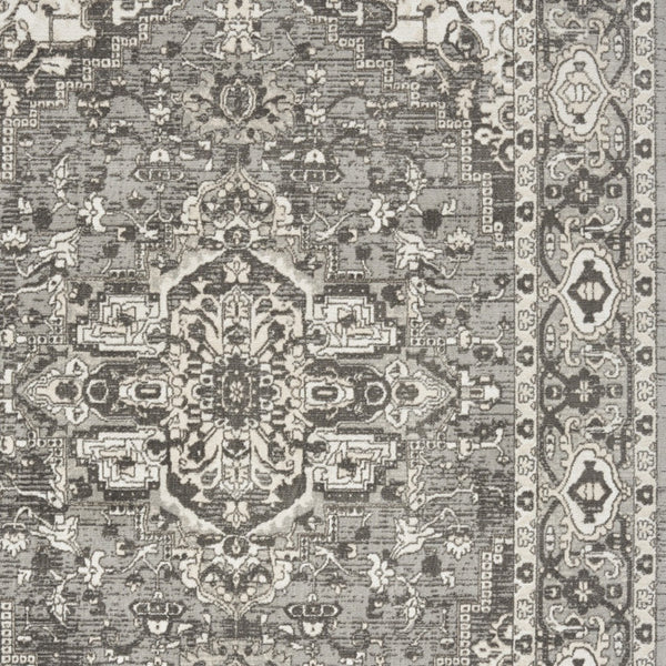 Homeroots 5' X 7' Gray And Ivory Medallion Power Loom Distressed Area Rug  Polypropylene,Polyester 545207