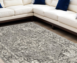 Homeroots 8' X 10' Gray And Ivory Medallion Power Loom Distressed Area Rug  Polypropylene,Polyester 545208