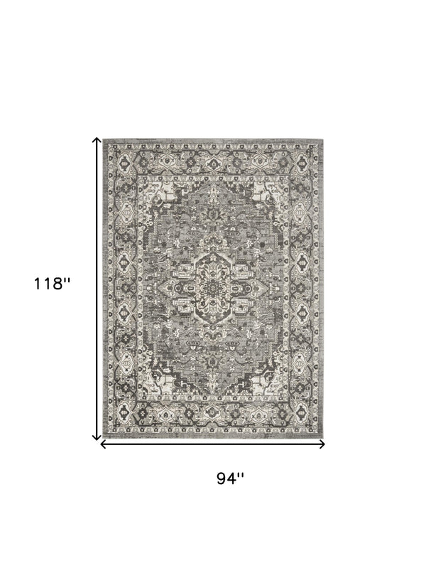 Homeroots 8' X 10' Gray And Ivory Medallion Power Loom Distressed Area Rug  Polypropylene,Polyester 545208