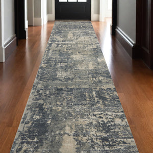 Homeroots 10' Runner Beige And Gray Abstract Power Loom Runner Rug  Polypropylene,Polyester 545209