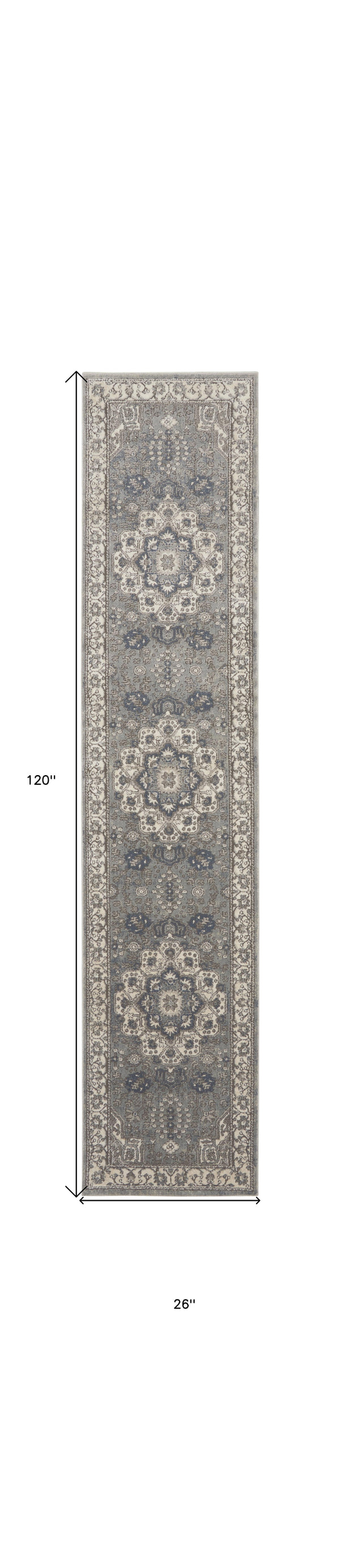 Homeroots 10' Runner Beige Ivory And Gray Medallion Power Loom Runner Rug  Polypropylene,Polyester 545212