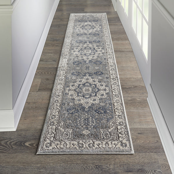 Homeroots 10' Runner Beige Ivory And Gray Medallion Power Loom Runner Rug  Polypropylene,Polyester 545212