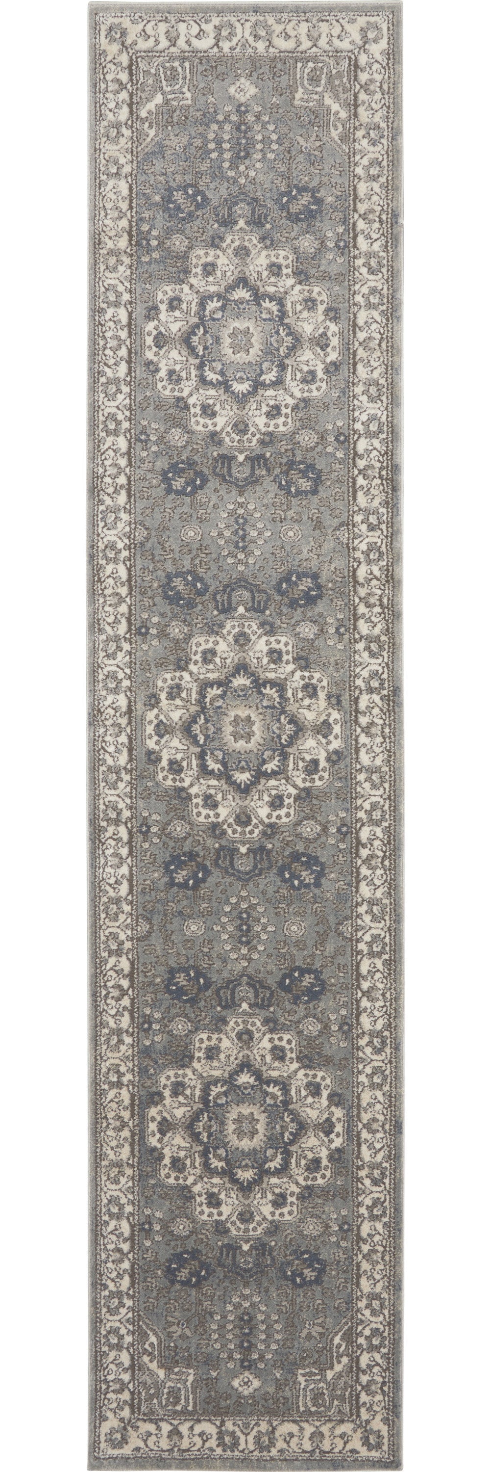 Homeroots 10' Runner Beige Ivory And Gray Medallion Power Loom Runner Rug  Polypropylene,Polyester 545212