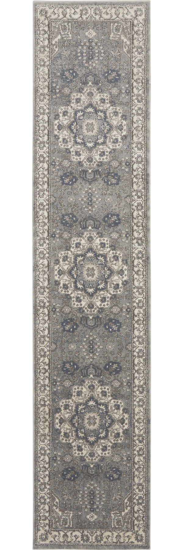 Homeroots 10' Runner Beige Ivory And Gray Medallion Power Loom Runner Rug  Polypropylene,Polyester 545212