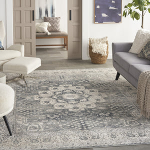 HomeRoots 9' Gray and Ivory Medallion Power Loom Area Rug - Timeless Elegance for Living Rooms & Bedrooms 7' X 10' 545213