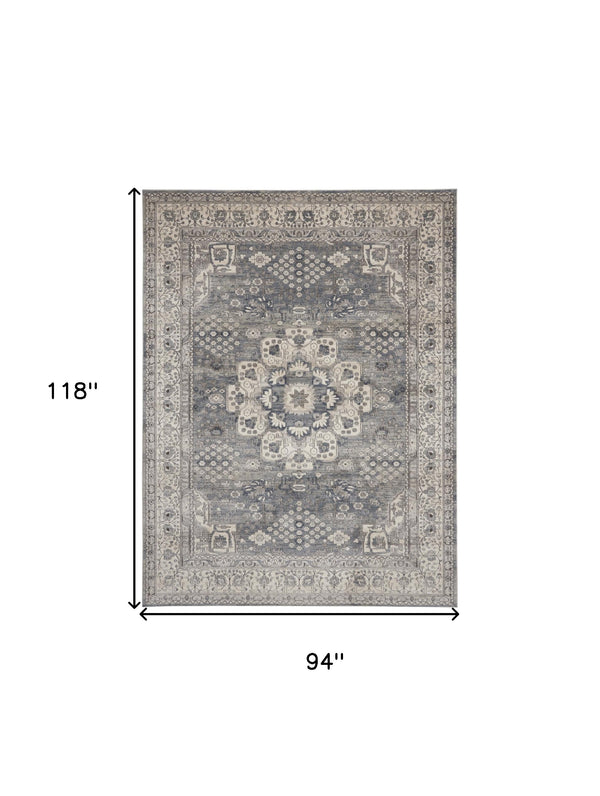Homeroots 8' X 10' Gray And Ivory Medallion Power Loom Area Rug  Polypropylene,Polyester 545214