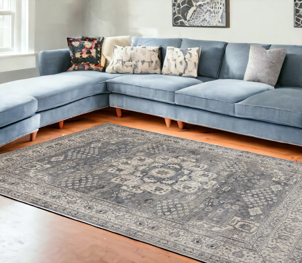 Homeroots 8' X 10' Gray And Ivory Medallion Power Loom Area Rug  Polypropylene,Polyester 545214