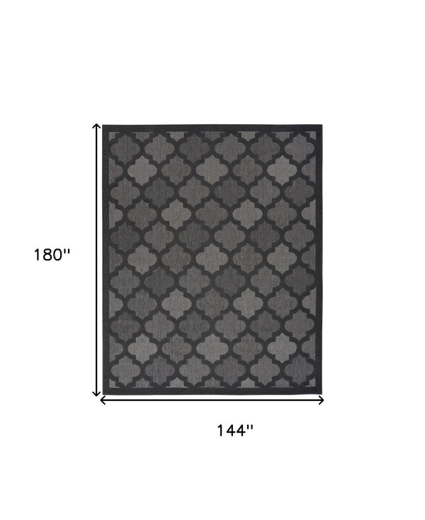 HomeRoots 12' X 15' Charcoal & Black Trellis Area Rug - Modern Indoor/Outdoor Design, Durable, Easy Care 545215