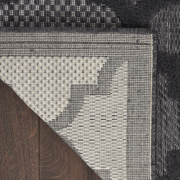 HomeRoots 10' Charcoal and Black Trellis Rug - Durable Indoor Outdoor Area Carpet for High-Traffic Spaces 545216