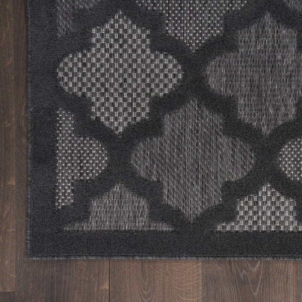 HomeRoots 10' Charcoal and Black Trellis Rug - Durable Indoor Outdoor Area Carpet for High-Traffic Spaces 545216