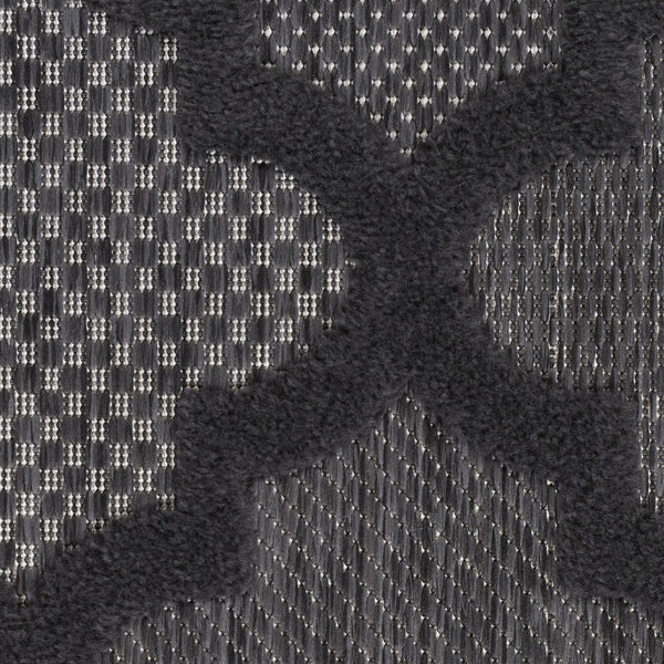 HomeRoots 10' Charcoal and Black Trellis Rug - Durable Indoor Outdoor Area Carpet for High-Traffic Spaces 545216