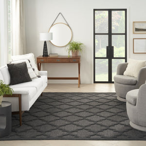 HomeRoots 10' Charcoal and Black Trellis Rug - Durable Indoor Outdoor Area Carpet for High-Traffic Spaces 545216
