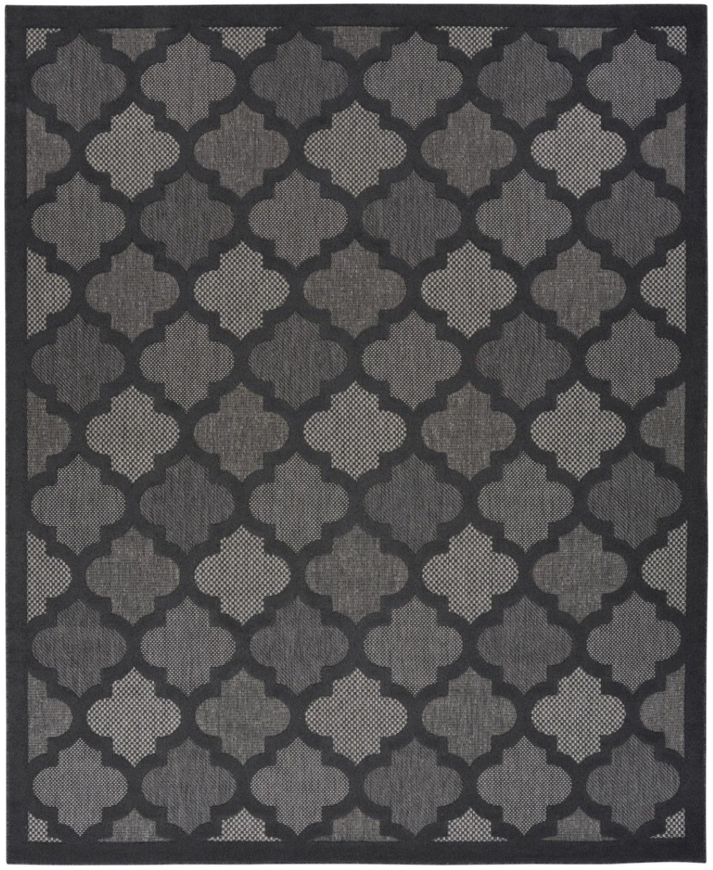HomeRoots 10' Charcoal and Black Trellis Rug - Durable Indoor Outdoor Area Carpet for High-Traffic Spaces 545216