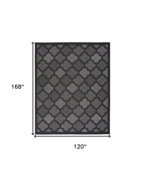 HomeRoots 10' Charcoal and Black Trellis Rug - Durable Indoor Outdoor Area Carpet for High-Traffic Spaces 545216