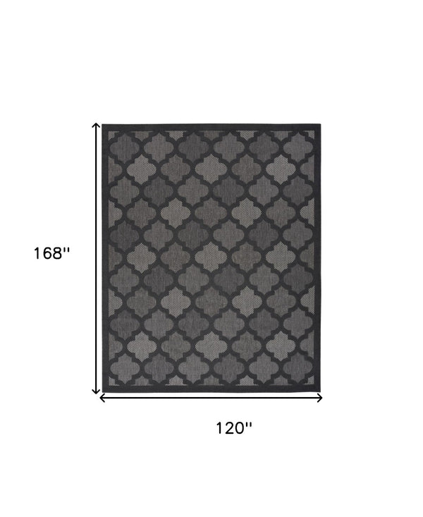 HomeRoots 10' Charcoal and Black Trellis Rug - Durable Indoor Outdoor Area Carpet for High-Traffic Spaces 545216
