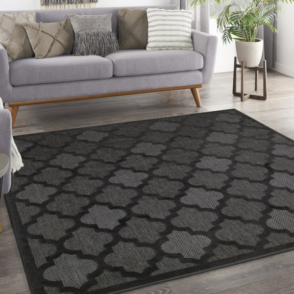 HomeRoots 9' Charcoal Square Trellis Rug – Stylish Indoor & Outdoor Area Accent with Durable, Low-Maintenance Design 545217