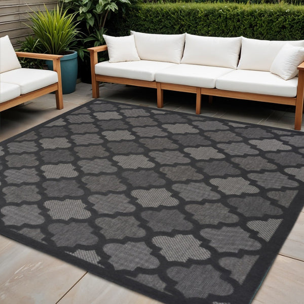 HomeRoots 9' Charcoal Square Trellis Rug – Stylish Indoor & Outdoor Area Accent with Durable, Low-Maintenance Design 545217