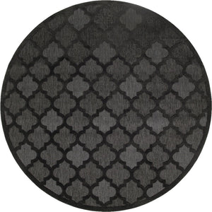 HomeRoots 10' Charcoal and Black Round Trellis Rug - Durable Outdoor & Indoor Area Rug for Style & Versatility 545218