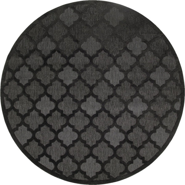 HomeRoots 10' Charcoal and Black Round Trellis Rug - Durable Outdoor & Indoor Area Rug for Style & Versatility 545218