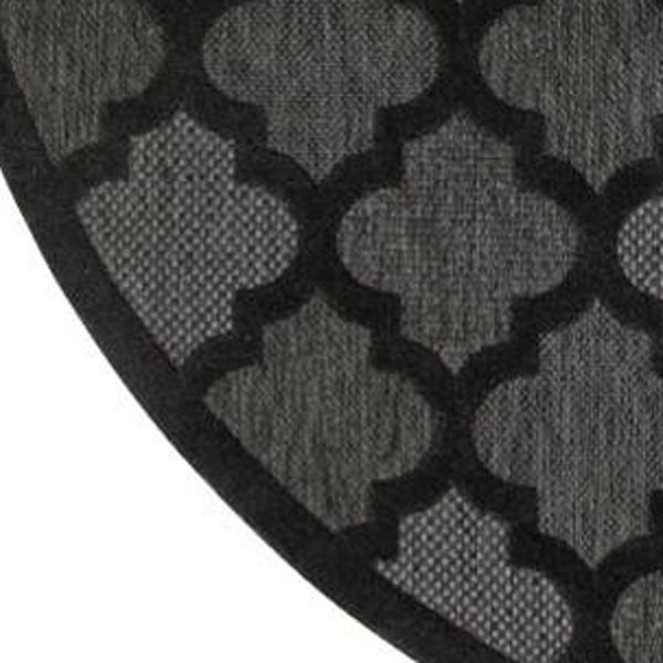 HomeRoots 10' Charcoal and Black Round Trellis Rug - Durable Outdoor & Indoor Area Rug for Style & Versatility 545218
