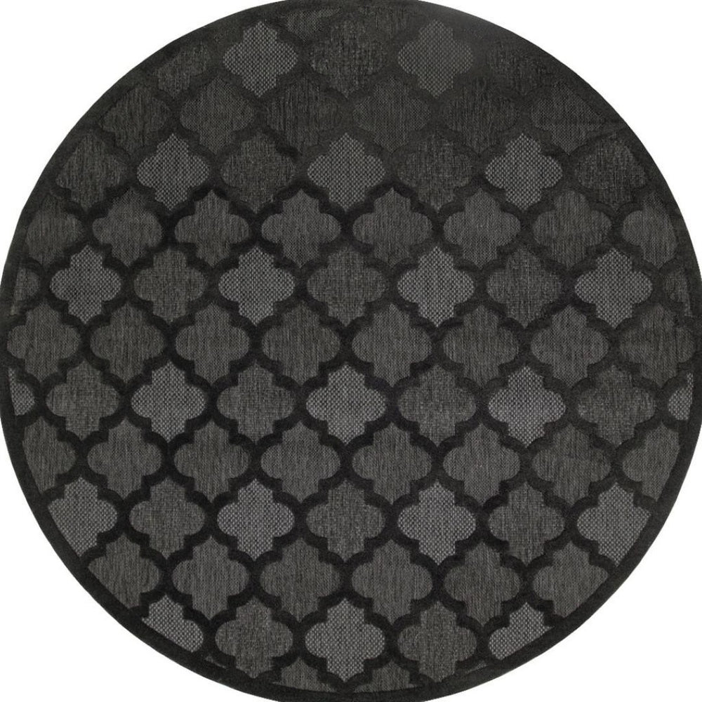 HomeRoots 10' Charcoal and Black Round Trellis Rug - Durable Outdoor & Indoor Area Rug for Style & Versatility 545218