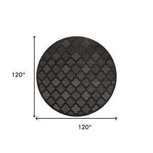 HomeRoots 10' Charcoal and Black Round Trellis Rug - Durable Outdoor & Indoor Area Rug for Style & Versatility 545218
