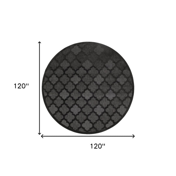 HomeRoots 10' Charcoal and Black Round Trellis Rug - Durable Outdoor & Indoor Area Rug for Style & Versatility 545218