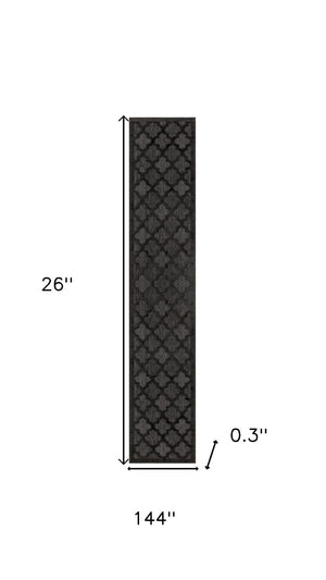 HomeRoots 20' Charcoal and Black Trellis Runner Rug - Durable Indoor/Outdoor Floor Protection with Classic Style 545222