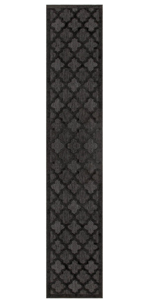 HomeRoots 20' Charcoal and Black Trellis Runner Rug - Durable Indoor/Outdoor Floor Protection with Classic Style 545222