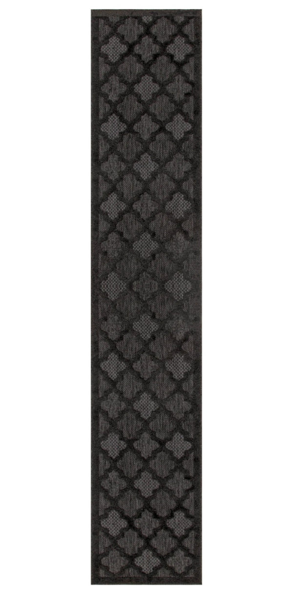 HomeRoots 20' Charcoal and Black Trellis Runner Rug - Durable Indoor/Outdoor Floor Protection with Classic Style 545222