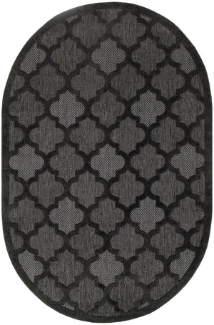 HomeRoots 6' Charcoal and Black Trellis Area Rug - Durable, Elegant Oval Design for Indoor & Outdoor Use 545225