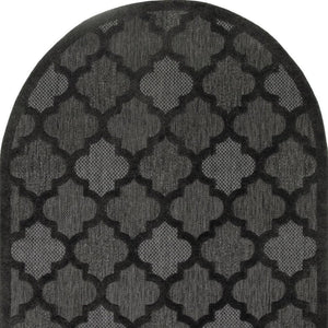 HomeRoots 6' Charcoal and Black Trellis Area Rug - Durable, Elegant Oval Design for Indoor & Outdoor Use 545225