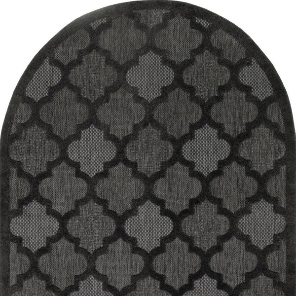 HomeRoots 6' Charcoal and Black Trellis Area Rug - Durable, Elegant Oval Design for Indoor & Outdoor Use 545225