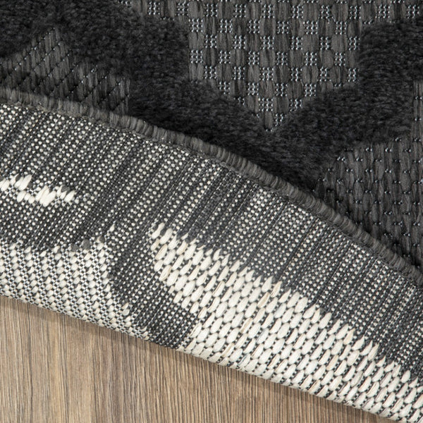 HomeRoots 6' Charcoal and Black Trellis Area Rug - Durable, Elegant Oval Design for Indoor & Outdoor Use 545225