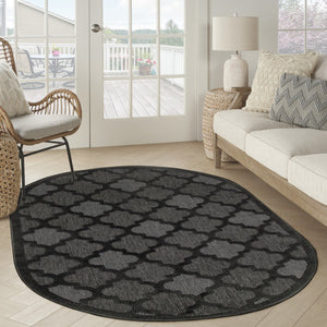 HomeRoots 6' Charcoal and Black Trellis Area Rug - Durable, Elegant Oval Design for Indoor & Outdoor Use 545225