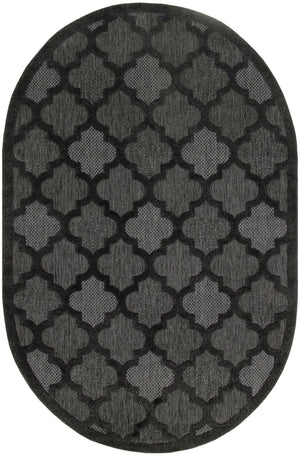 HomeRoots 6' Charcoal and Black Trellis Area Rug - Durable, Elegant Oval Design for Indoor & Outdoor Use 545225