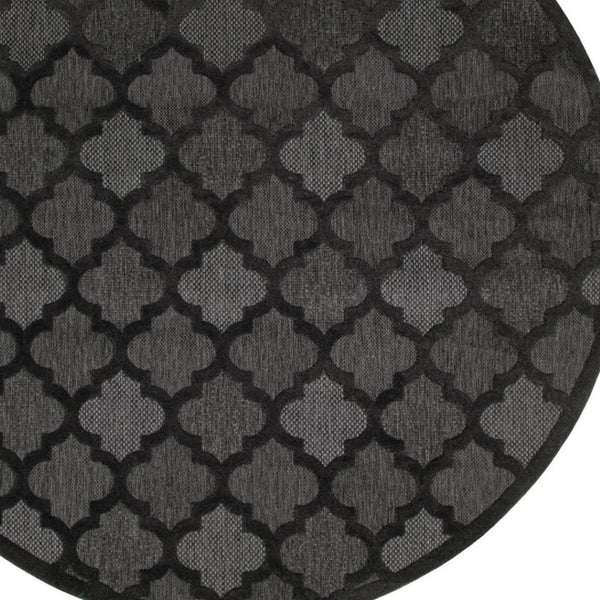 HomeRoots 8' Charcoal and Black Round Trellis Area Rug - Durable, Stylish Design for Indoor & Outdoor Spaces 545226